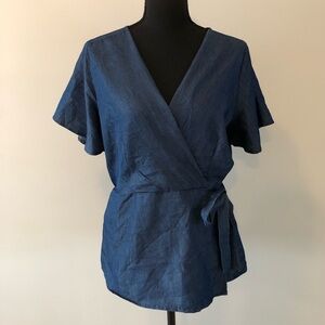 Women’s Alex & Parker Deep Blue Short Sleeve Wrap Blouse size L